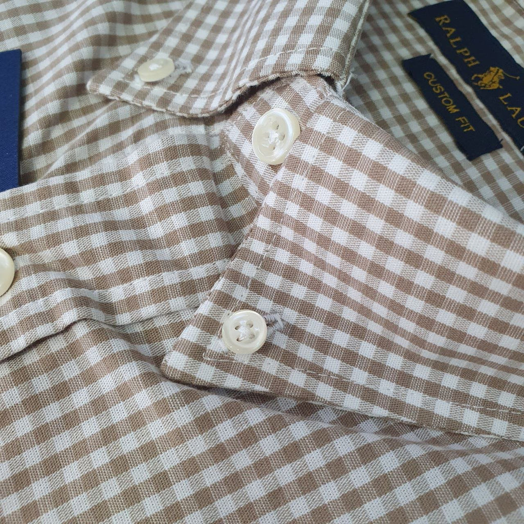 Camisa Ralph Lauren Masculina Micro Xadrez Palha Pony Ouro