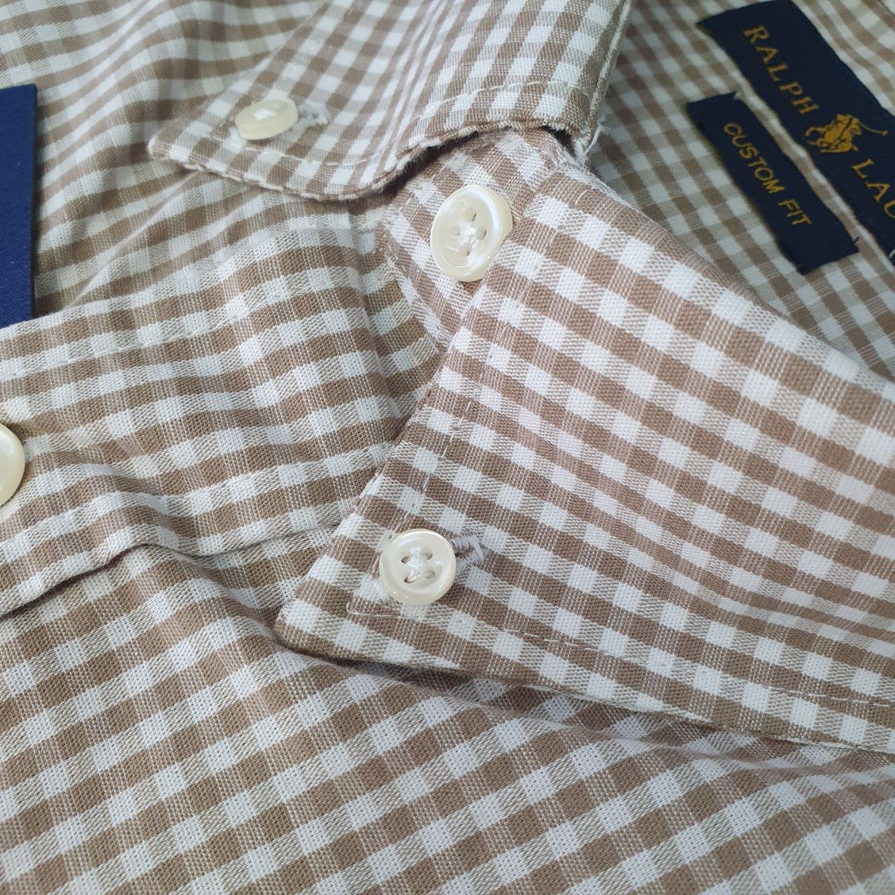 Camisa Ralph Lauren Masculina Micro Xadrez Palha Pony Ouro