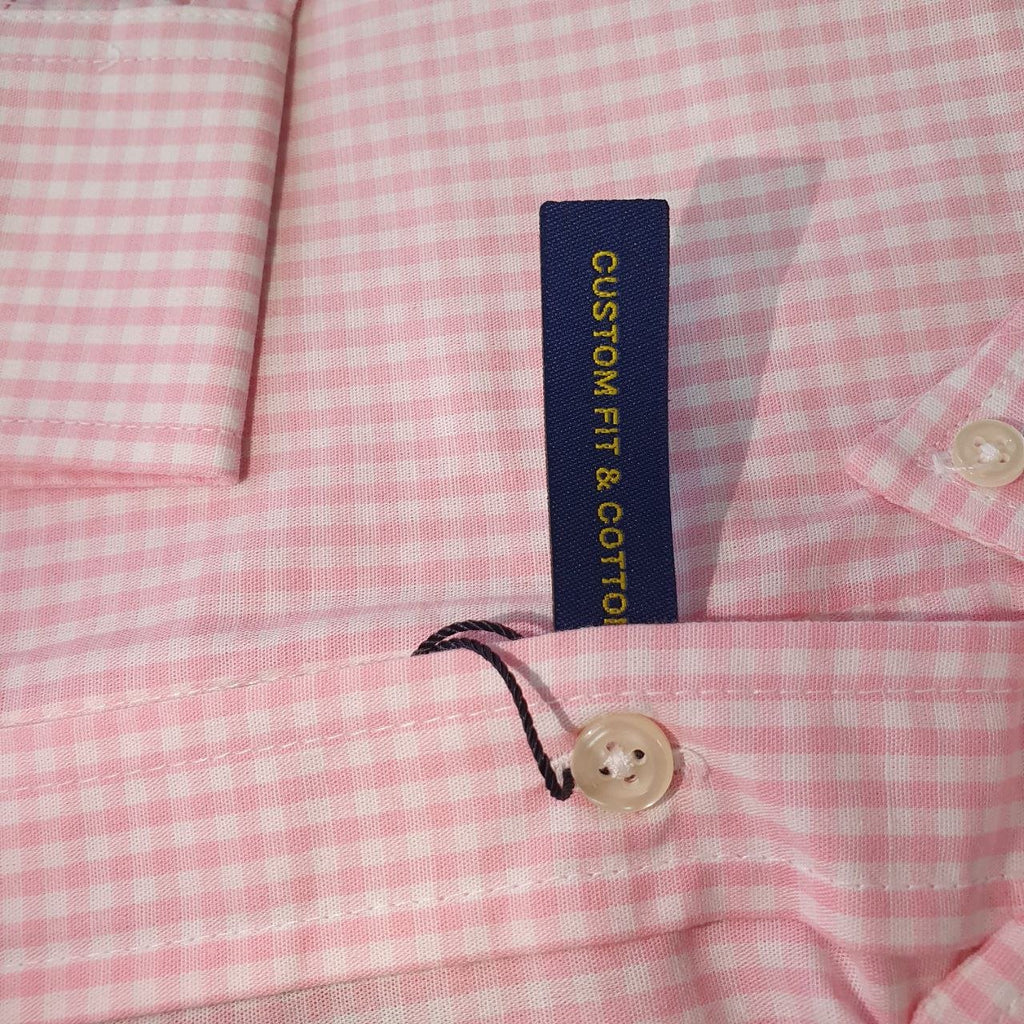 Camisa Ralph Lauren Masculina Micro Xadrez Rosa Pony Azul Bebê