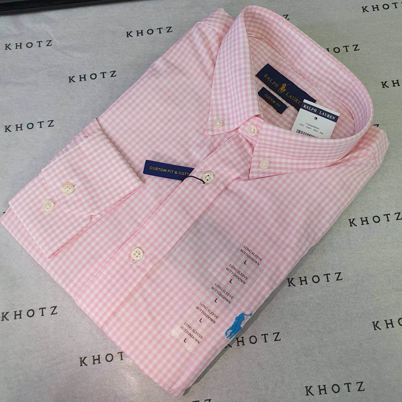 Camisa Ralph Lauren Masculina Micro Xadrez Rosa Pony Azul Bebê