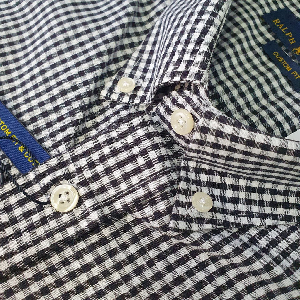Camisa Ralph Lauren Masculina Micro Xadrez Preto Pony Amarelo