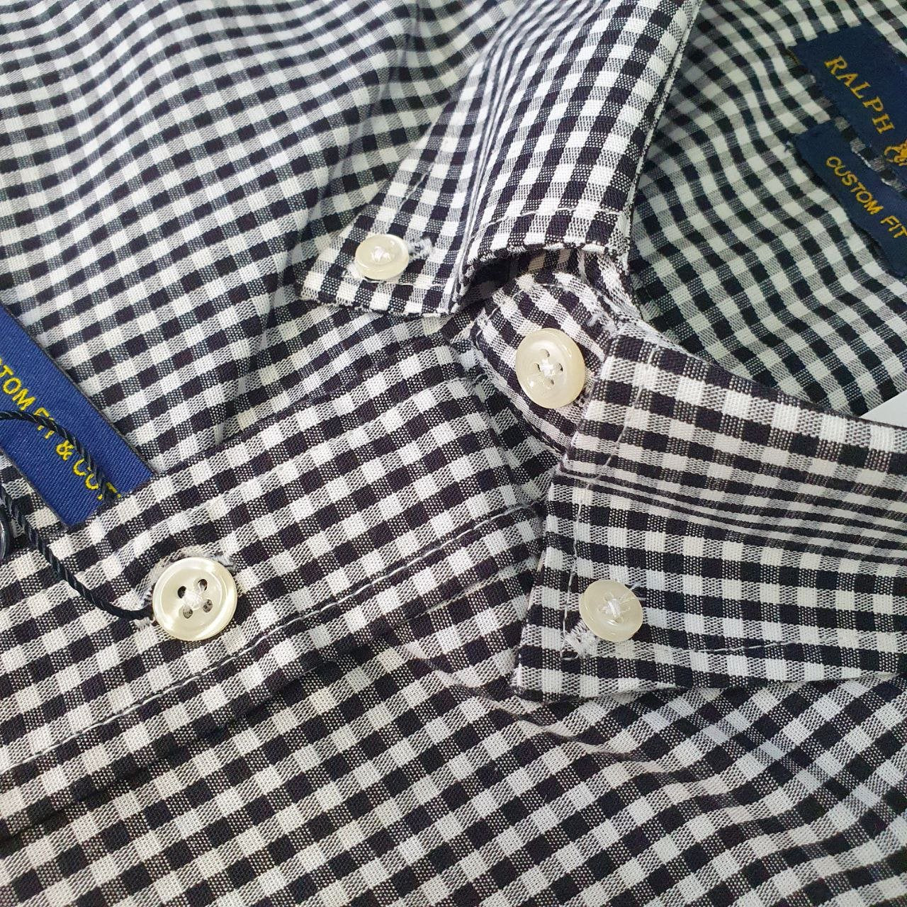 Camisa Ralph Lauren Masculina Micro Xadrez Preto Pony Amarelo