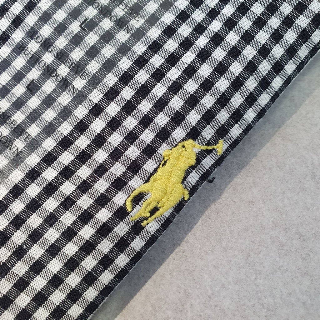 Camisa Ralph Lauren Masculina Micro Xadrez Preto Pony Amarelo