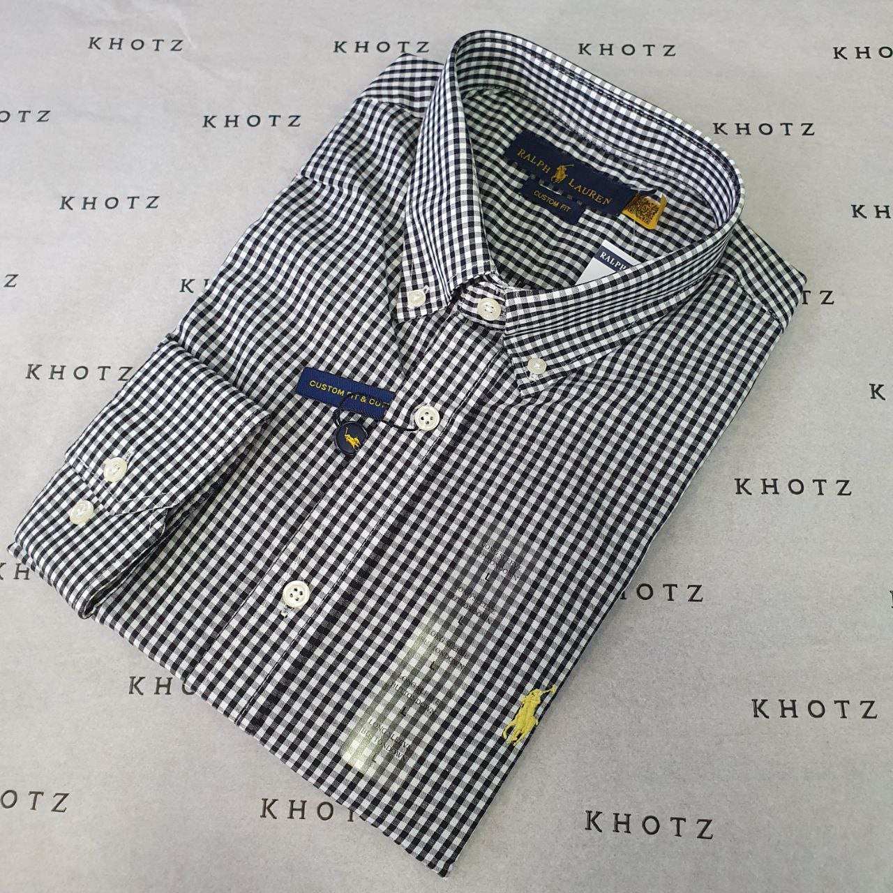 Camisa Ralph Lauren Masculina Micro Xadrez Preto Pony Amarelo