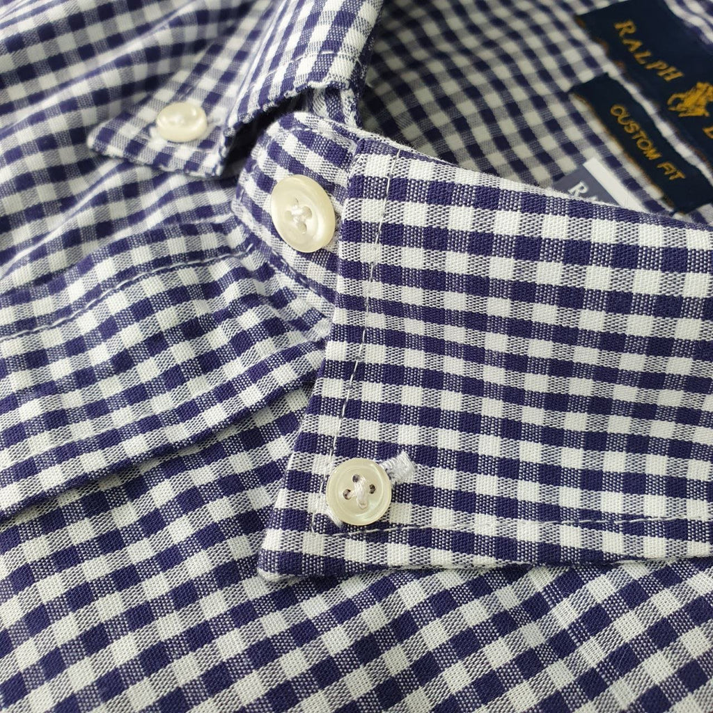 Camisa Ralph Lauren Masculina Micro Xadrez Azul Petróleo Pony Vermelho