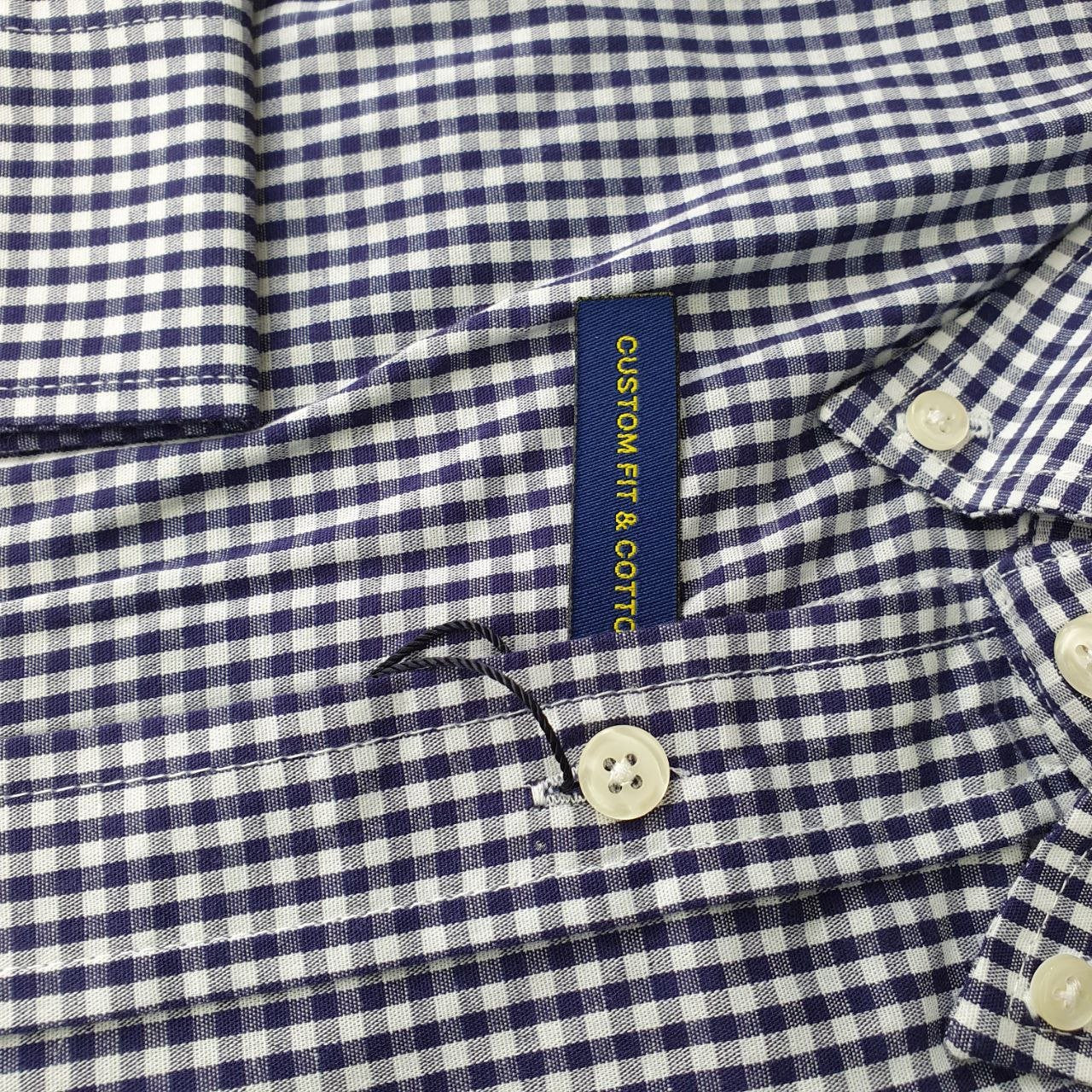 Camisa Ralph Lauren Masculina Micro Xadrez Azul Petróleo Pony Vermelho