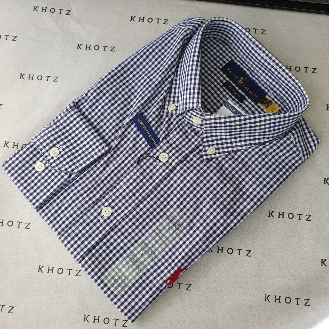 Camisa Ralph Lauren Masculina Micro Xadrez Azul Petróleo Pony Vermelho