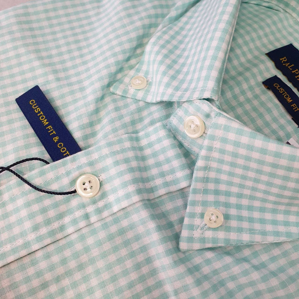 Camisa Ralph Lauren Masculina Micro Xadrez Verde Água Pony Laranja