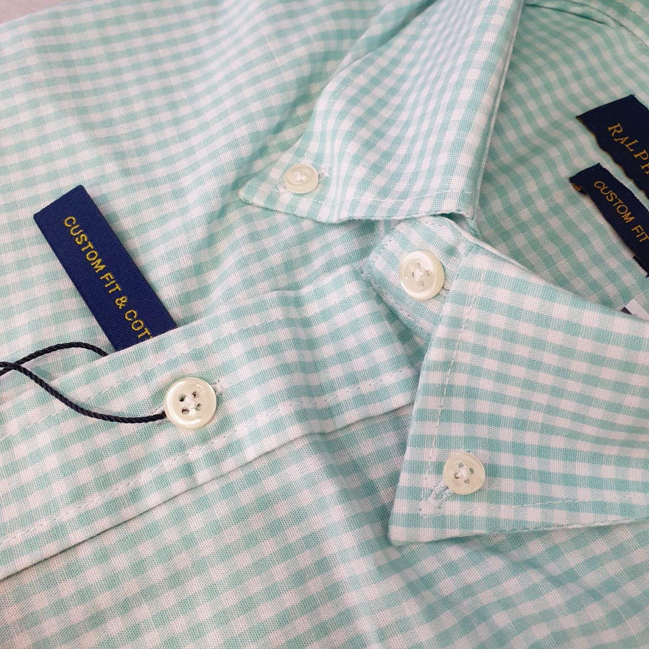 Camisa Ralph Lauren Masculina Micro Xadrez Verde Água Pony Laranja