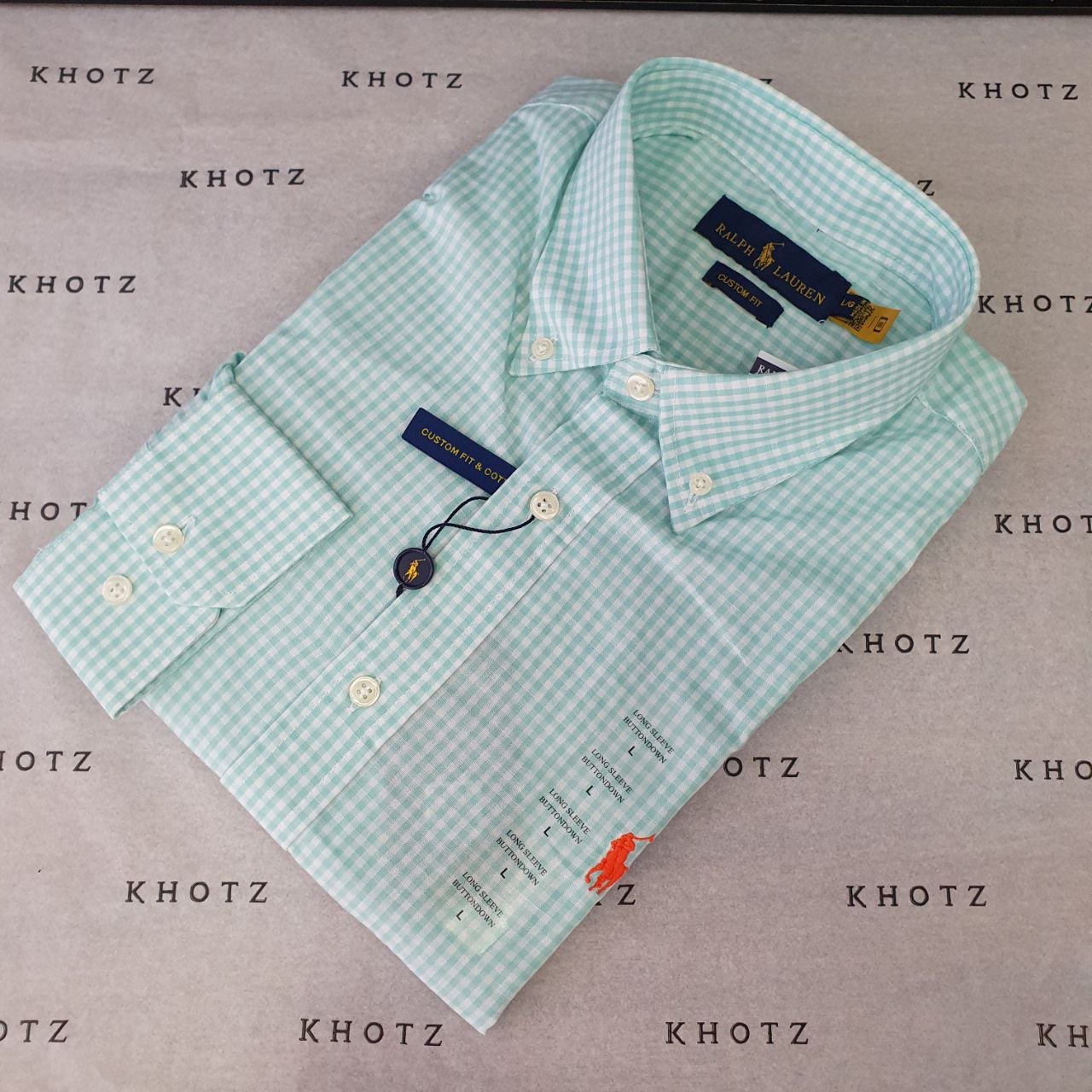 Camisa Ralph Lauren Masculina Micro Xadrez Verde Água Pony Laranja