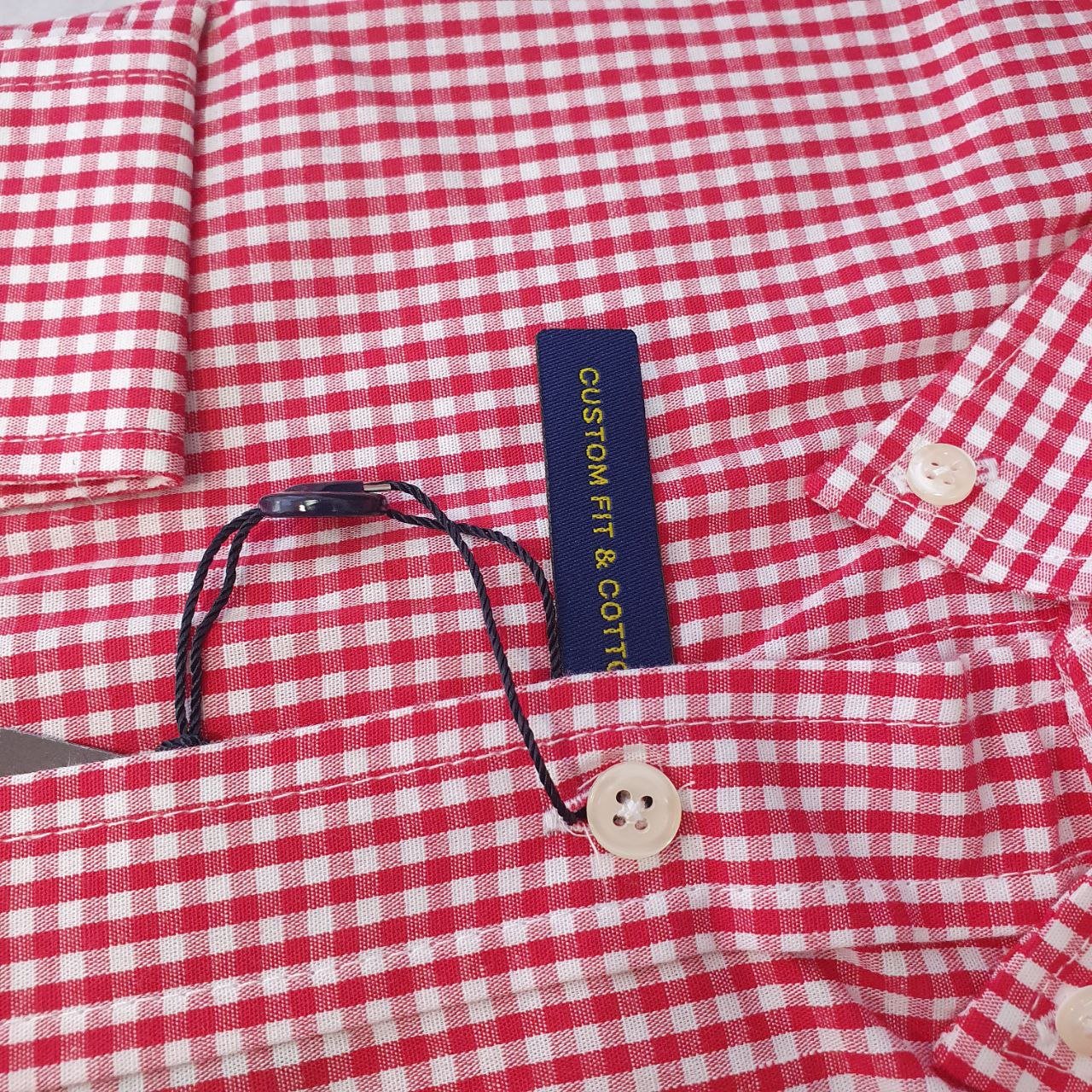 Camisa Ralph Lauren Masculina Micro Xadrez Vermelho Pony Azul Celeste