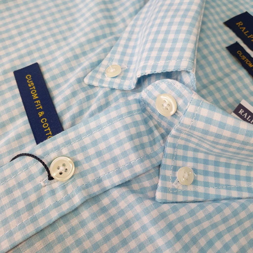 Camisa Ralph Lauren Masculina Micro Xadrez Azul Bebê Pony Amarelo