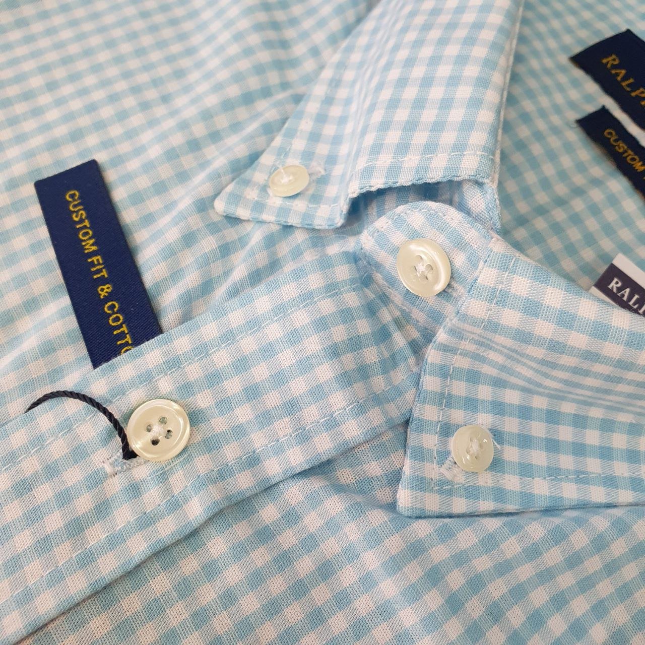 Camisa Ralph Lauren Masculina Micro Xadrez Azul Bebê Pony Amarelo
