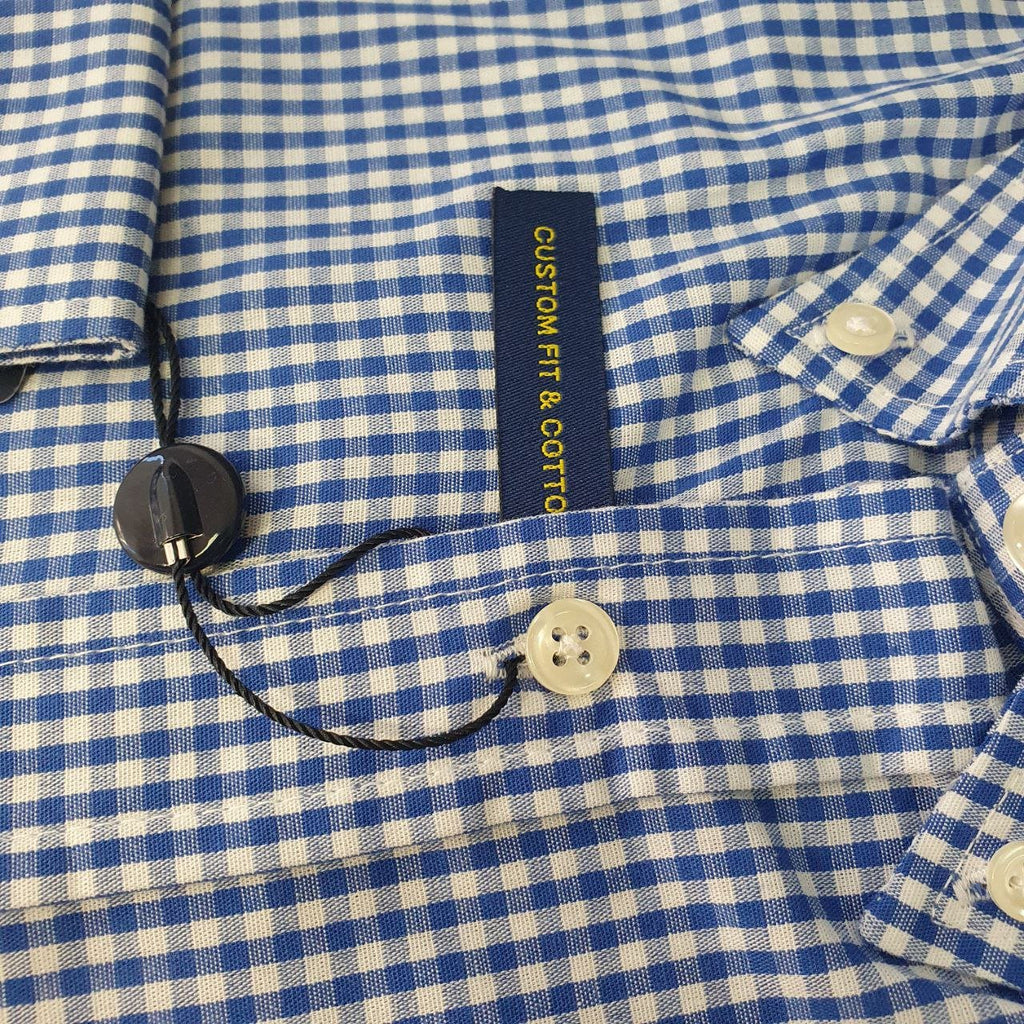 Camisa Ralph Lauren Masculina Micro Xadrez Azul Royal Pony Vermelho