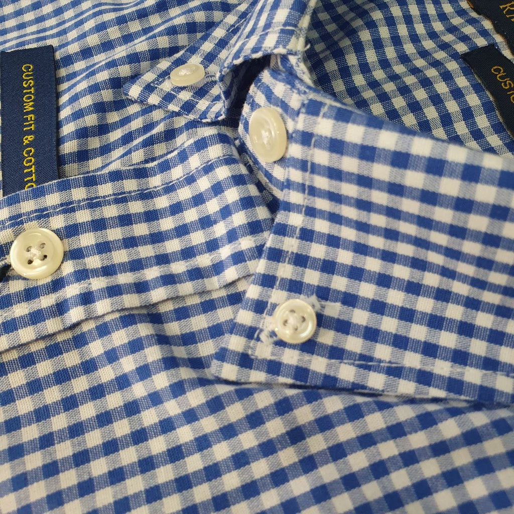 Camisa Ralph Lauren Masculina Micro Xadrez Azul Royal Pony Vermelho