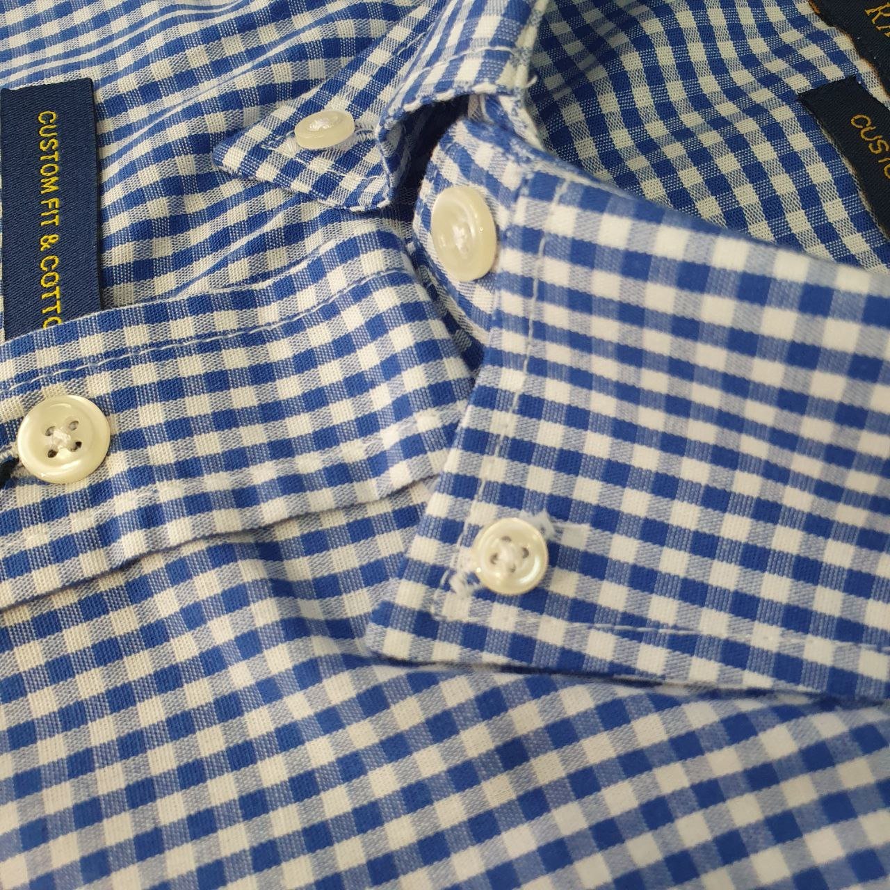 Camisa Ralph Lauren Masculina Micro Xadrez Azul Royal Pony Vermelho