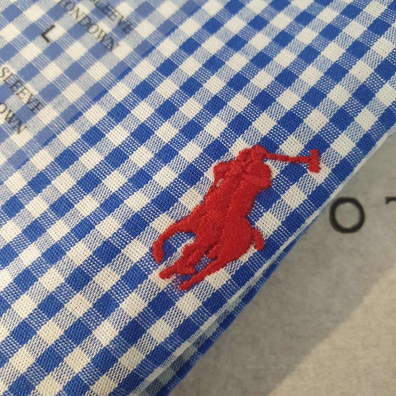 Camisa Ralph Lauren Masculina Micro Xadrez Azul Royal Pony Vermelho
