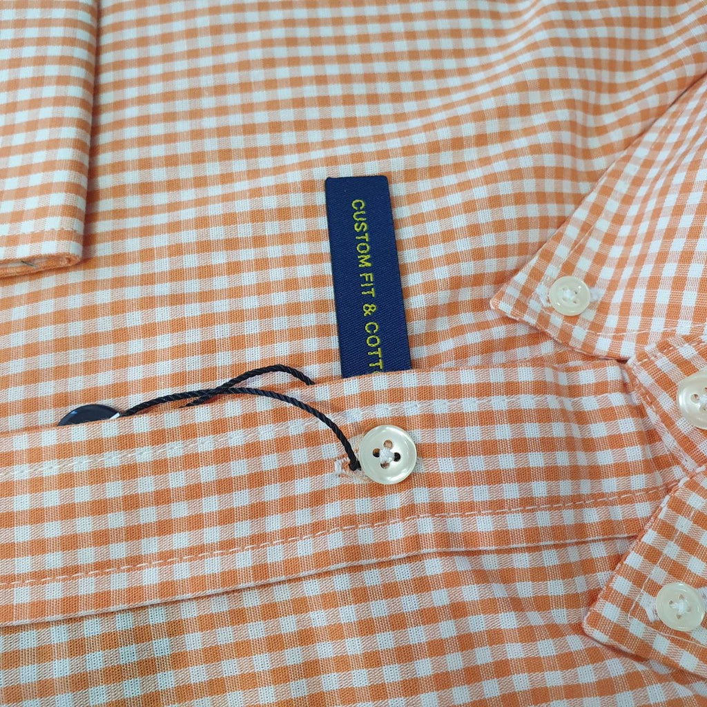 Camisa Ralph Lauren Masculina Micro Xadrez Laranja Pony Roxo