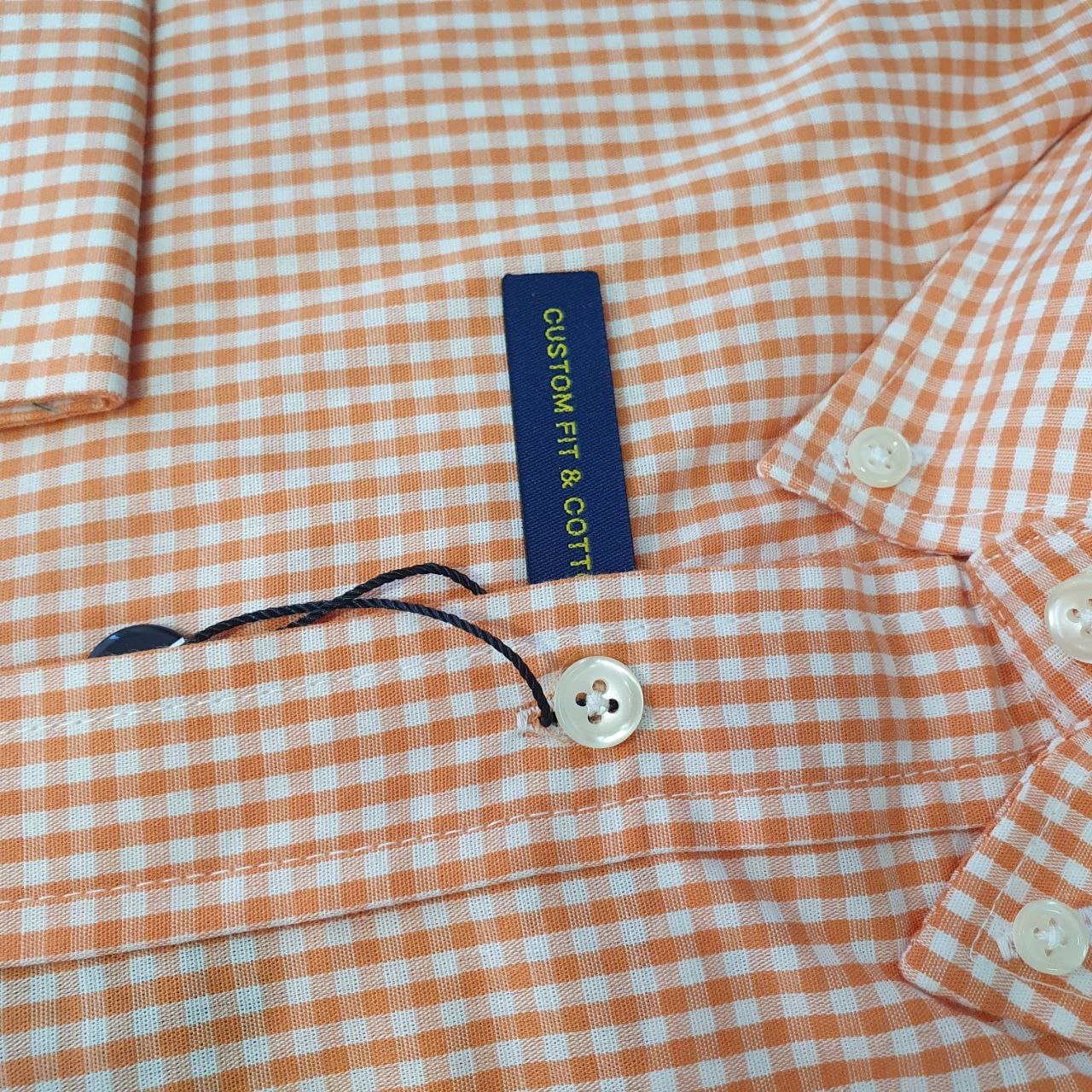 Camisa Ralph Lauren Masculina Micro Xadrez Laranja Pony Roxo