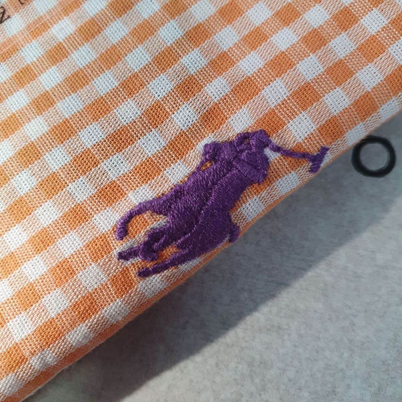 Camisa Ralph Lauren Masculina Micro Xadrez Laranja Pony Roxo