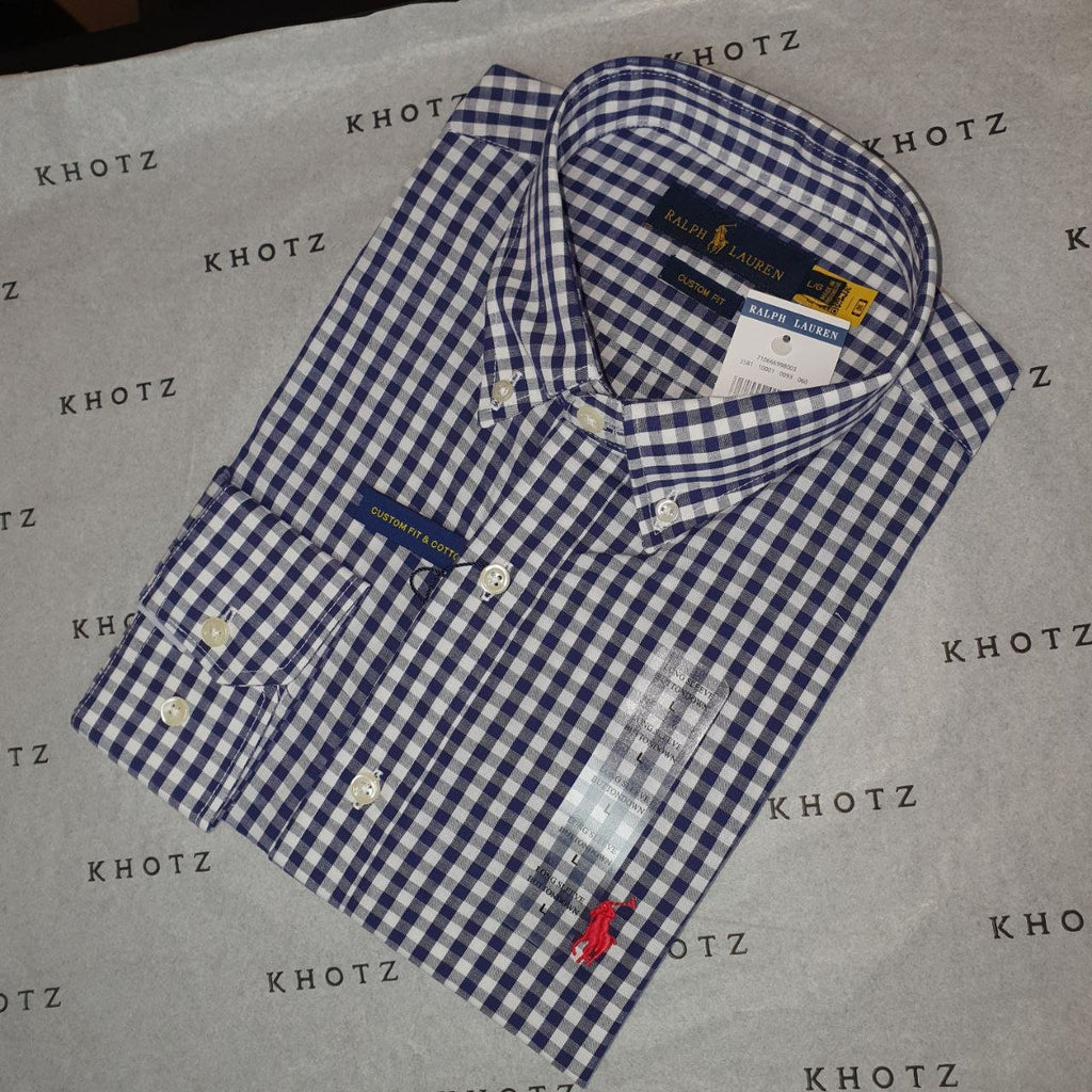 Camisa Ralph Lauren Masculina Xadrez Azul Pony Vermelho
