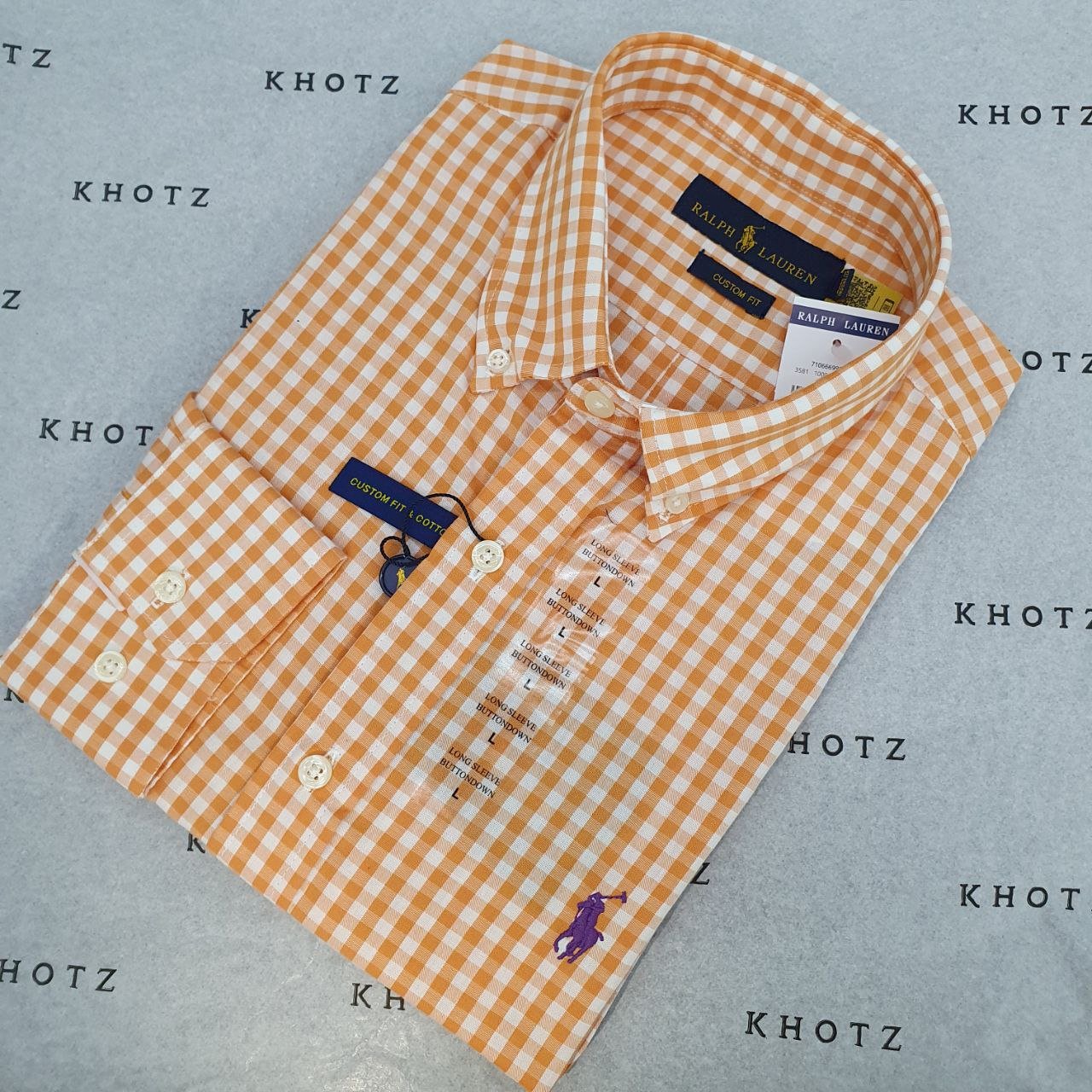 Camisa Ralph Lauren Masculina Xadrez Laranja Pony Roxo