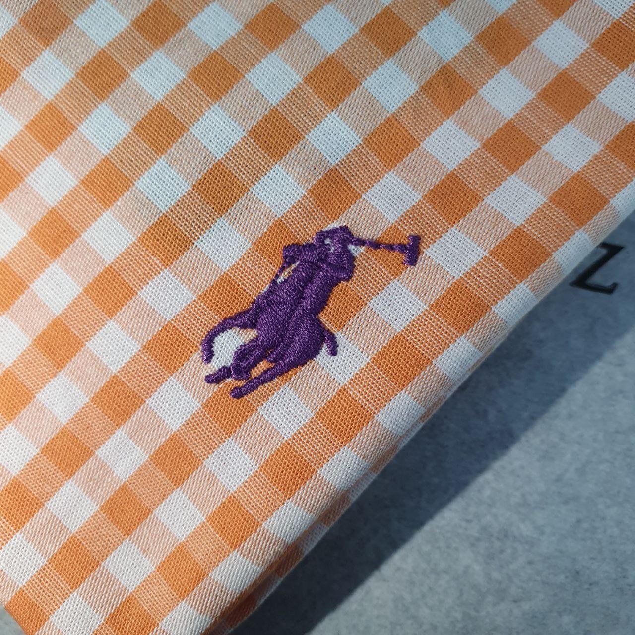 Camisa Ralph Lauren Masculina Xadrez Laranja Pony Roxo