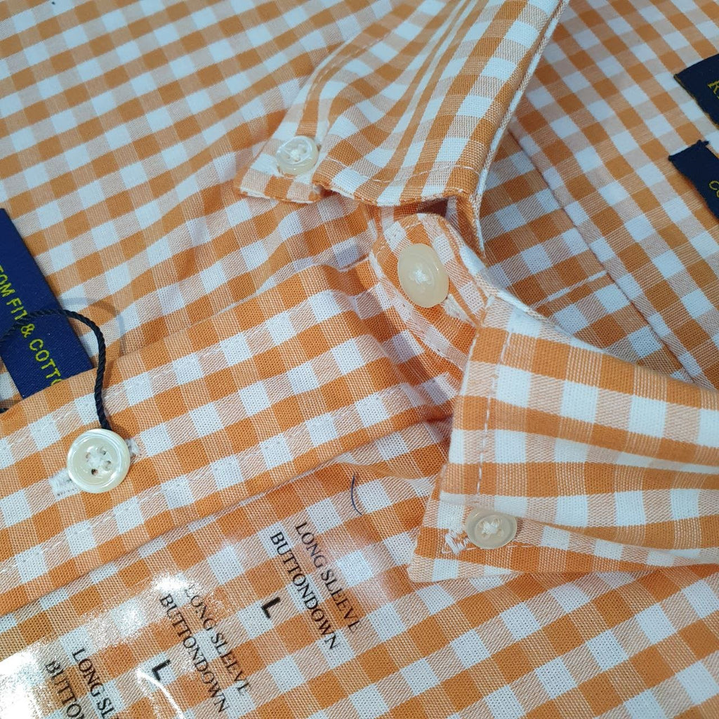 Camisa Ralph Lauren Masculina Xadrez Laranja Pony Roxo