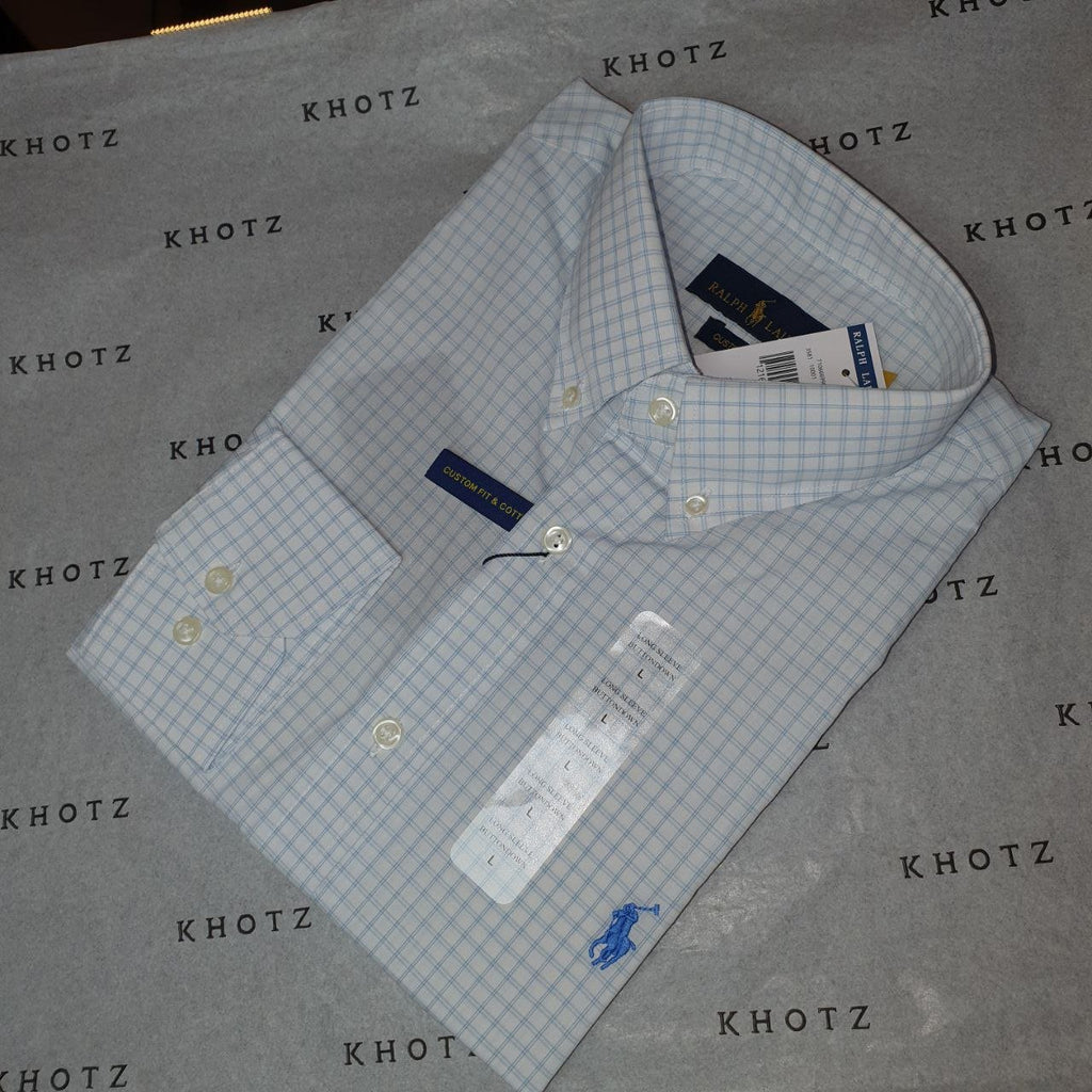 Camisa Ralph Lauren Masculina Xadrez Europeu Pony Azul Celeste