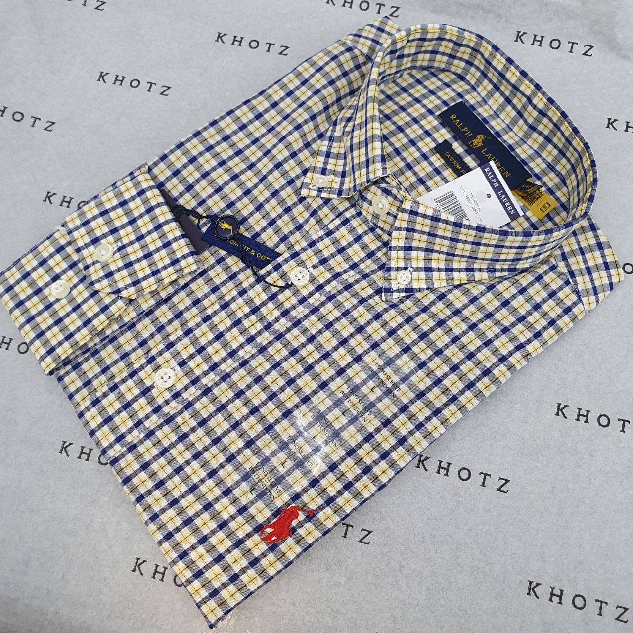 Camisa Ralph Lauren Masculina Xadrez Dourado Pony Vermelho