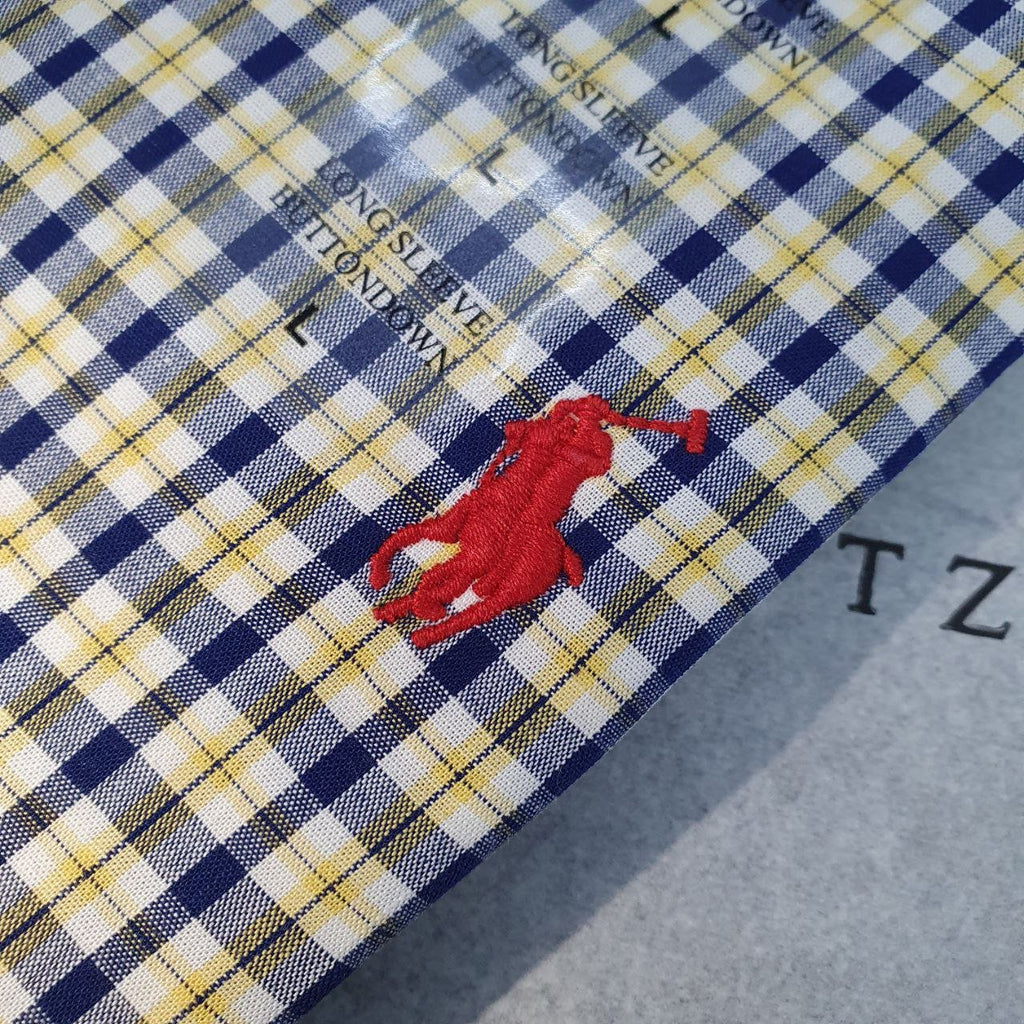 Camisa Ralph Lauren Masculina Xadrez Dourado Pony Vermelho
