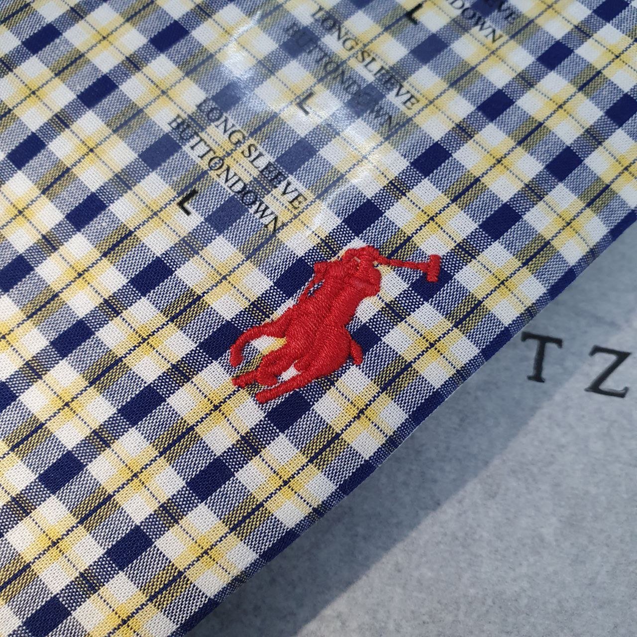 Camisa Ralph Lauren Masculina Xadrez Dourado Pony Vermelho