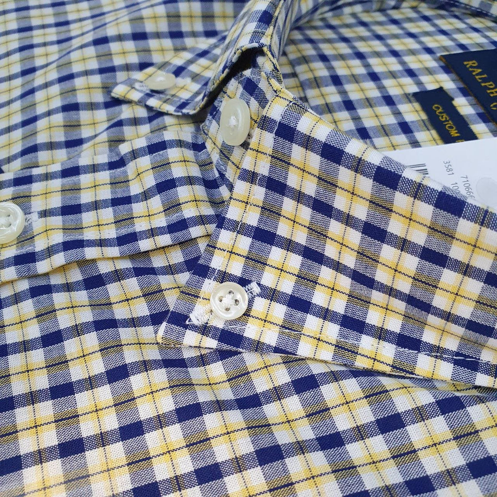 Camisa Ralph Lauren Masculina Xadrez Dourado Pony Vermelho