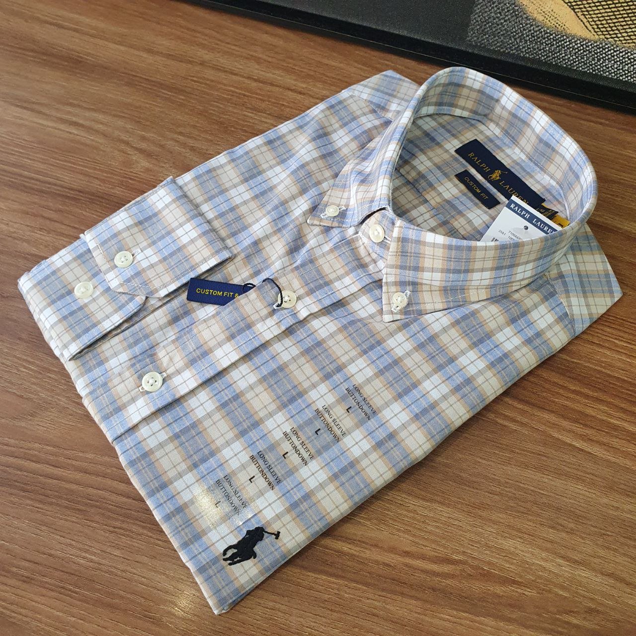 Camisa Ralph Lauren Masculina Xadrez Espaçado Caramelo Pony Preto