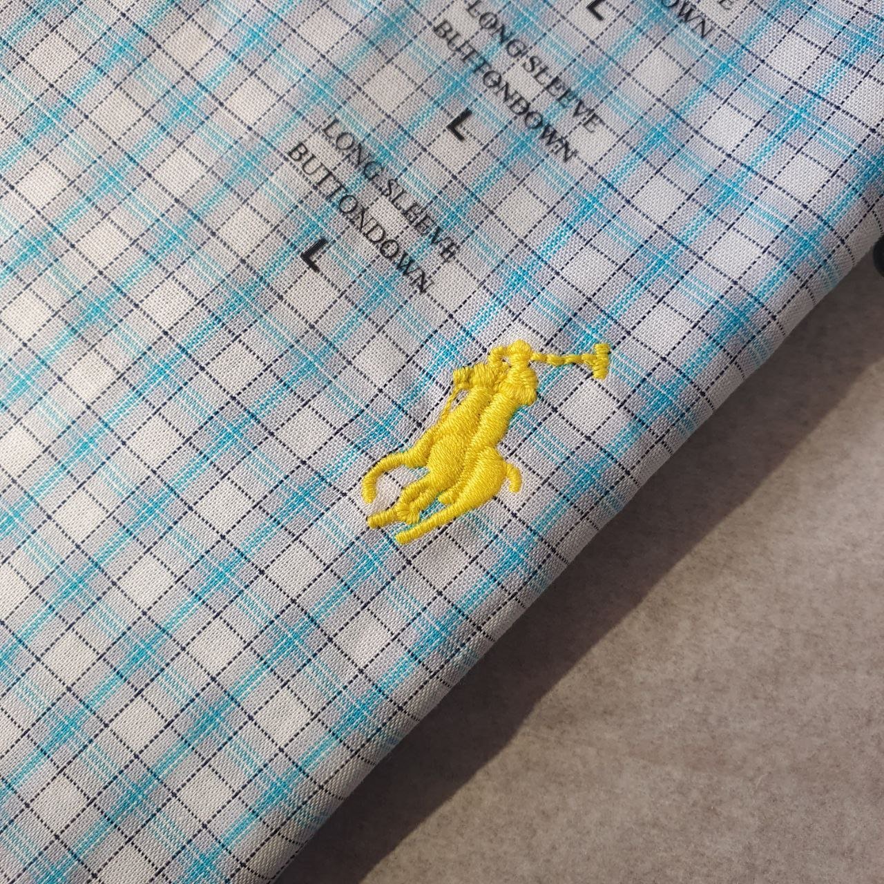 Camisa Ralph Lauren Masculina Xadrez Europeu Azul Bebê Pony Amarelo