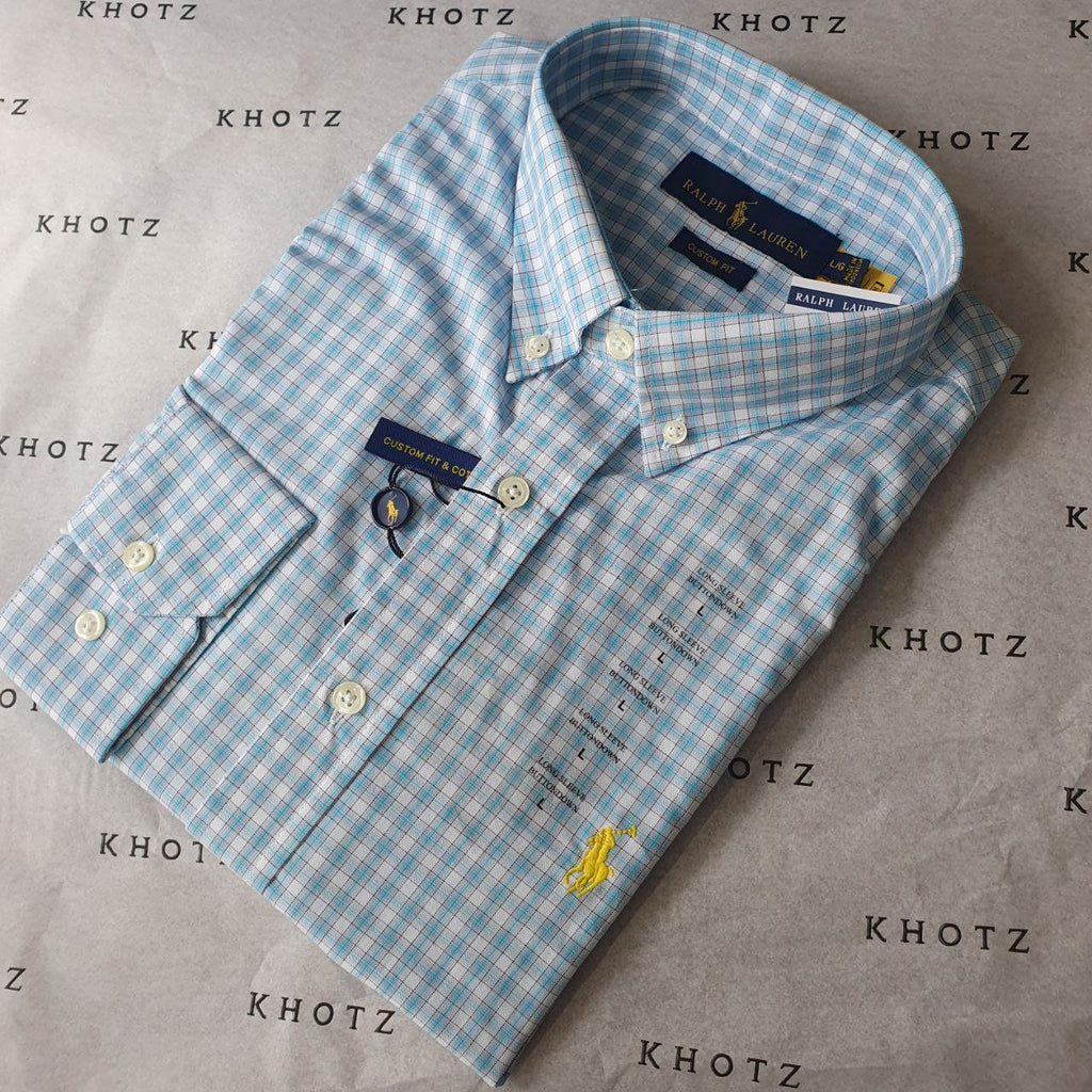 Camisa Ralph Lauren Masculina Xadrez Europeu Azul Bebê Pony Amarelo