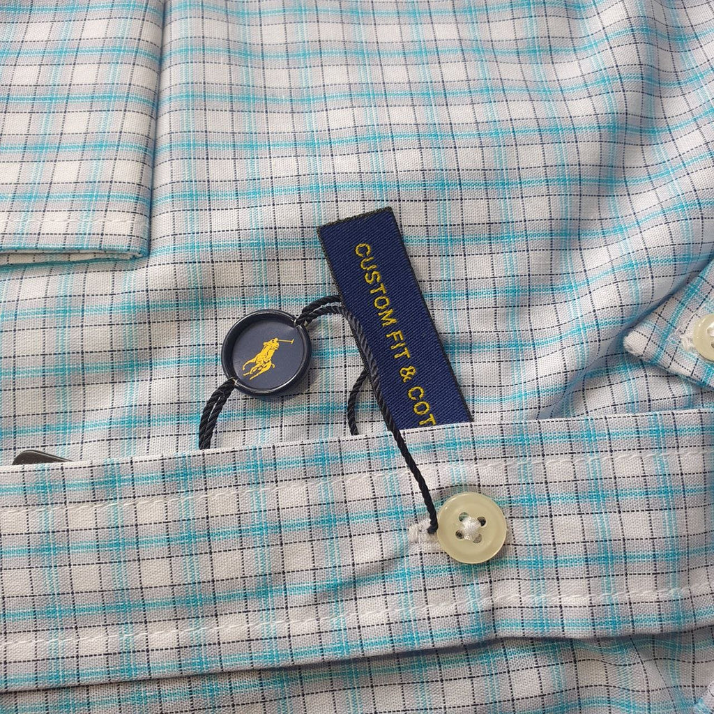 Camisa Ralph Lauren Masculina Xadrez Europeu Azul Bebê Pony Amarelo