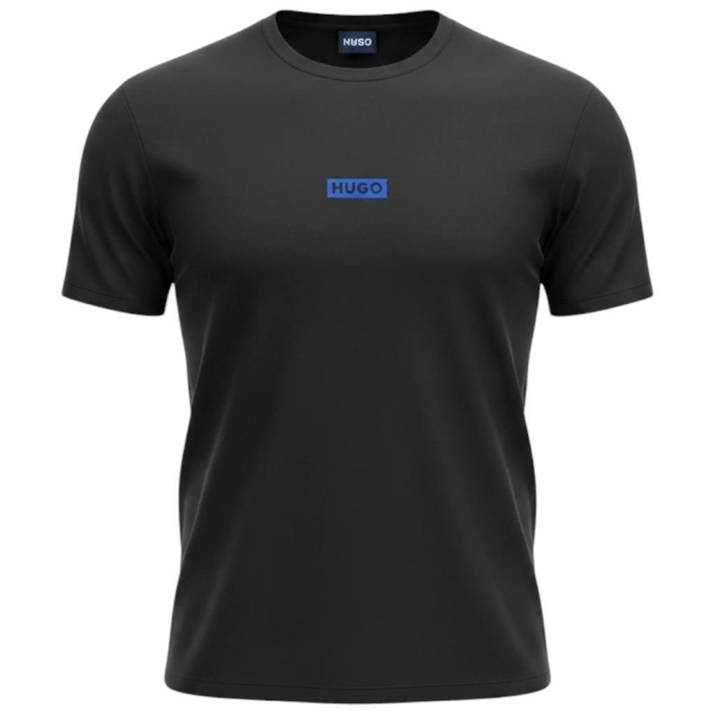 Camiseta Básica Hugo Boss Masculina Preta Logo Azul