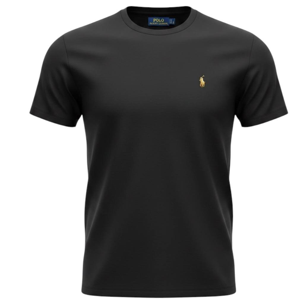 Camiseta Básica Ralph Lauren Masculina Preta Pony Colorido