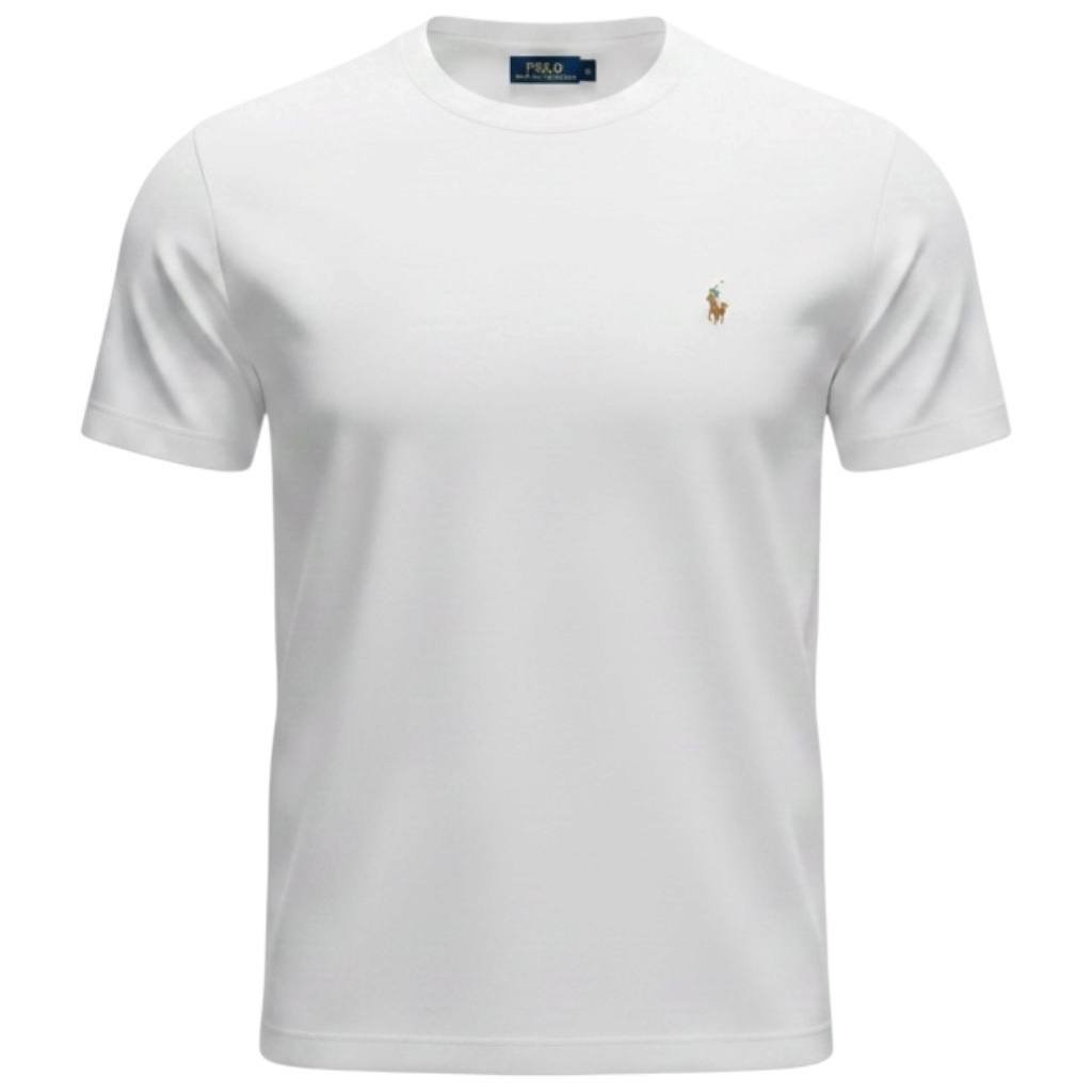 Camiseta Básica Ralph Lauren Masculina Branca Pony Colorido