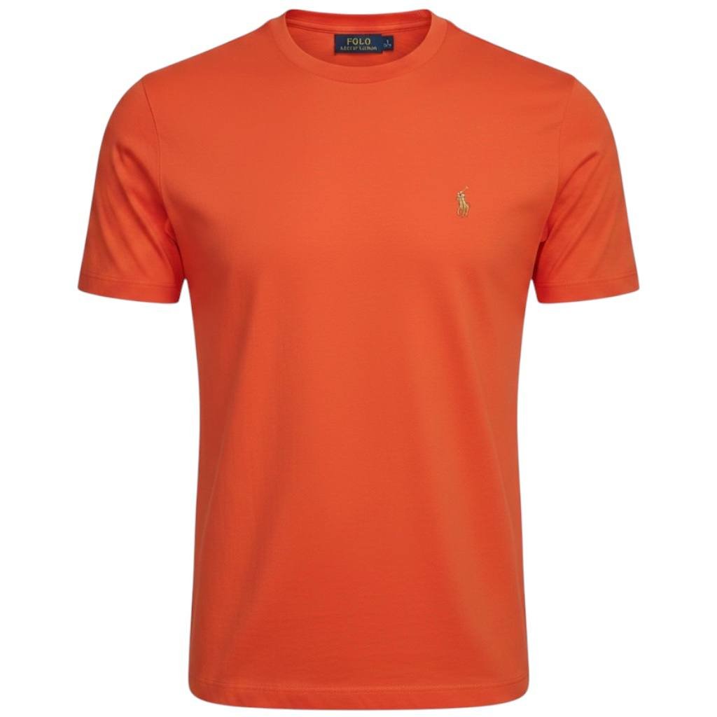 Camiseta Básica Ralph Lauren Masculina Laranja Pony Colorido