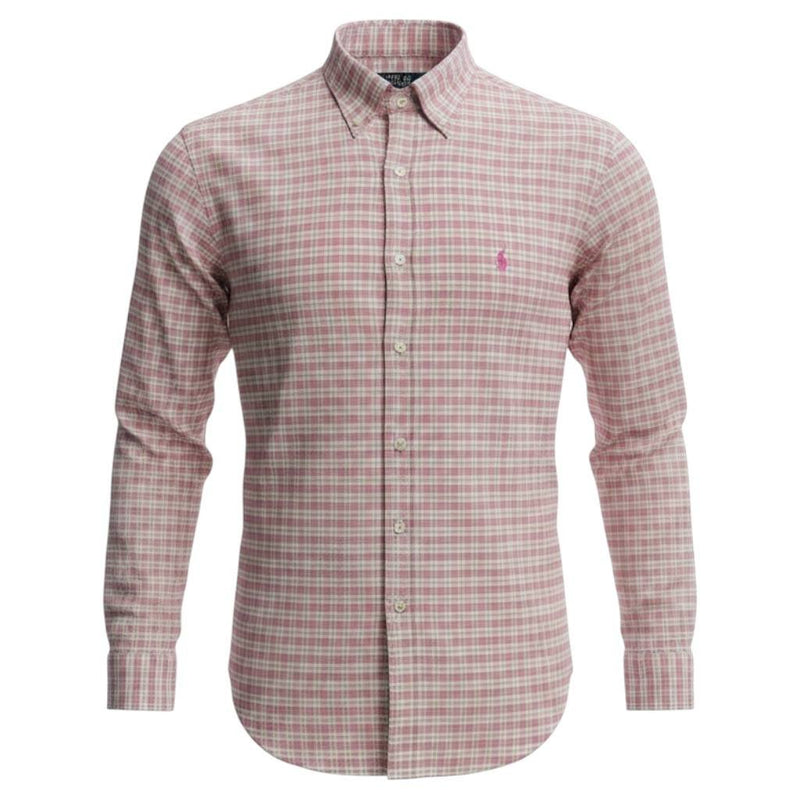 Camisa Ralph Lauren Masculina Oxford Xadrez Invernal Rosa Pony Goiaba