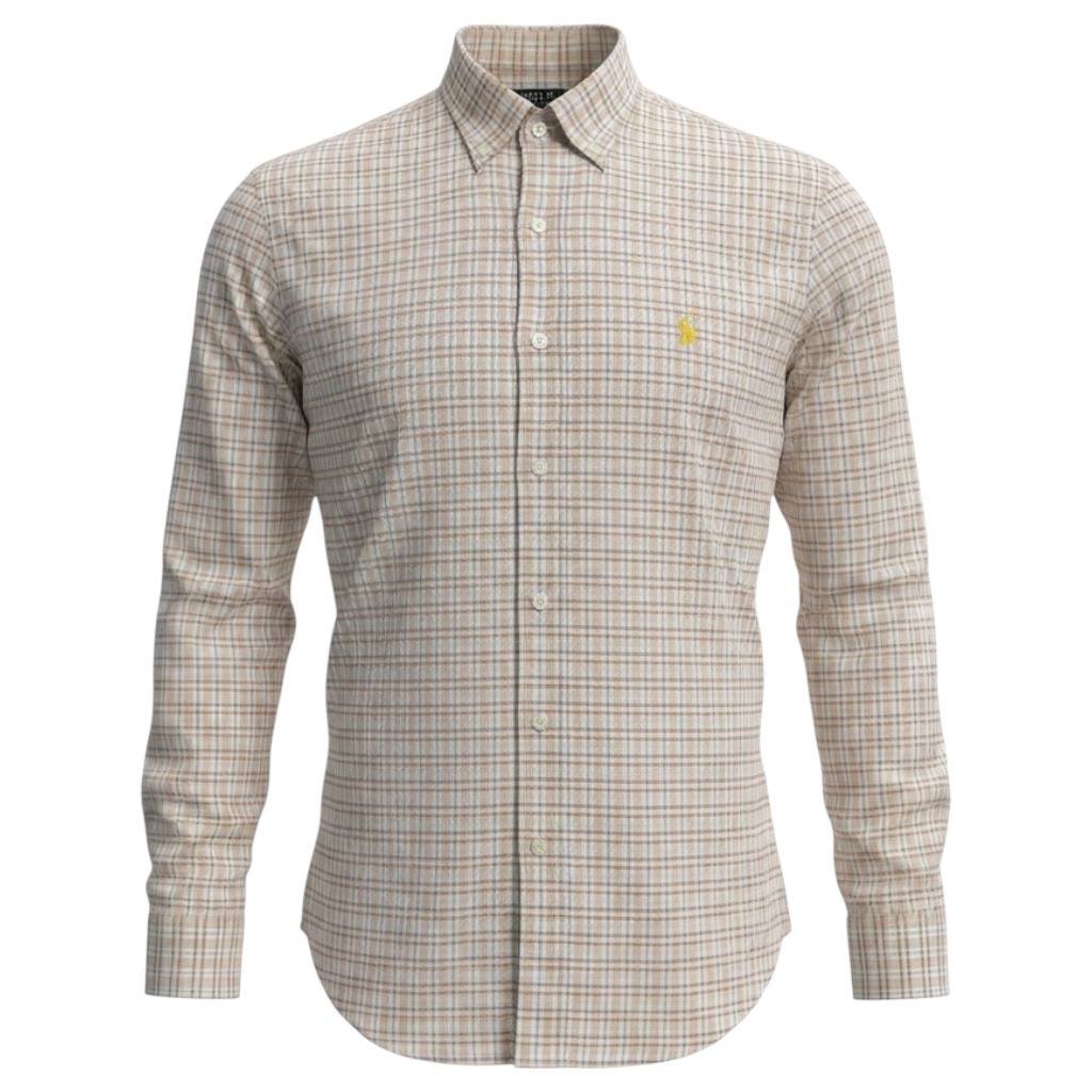 Camisa Ralph Lauren Masculina Oxford Xadrez Invernal Creme Pony Amarelo