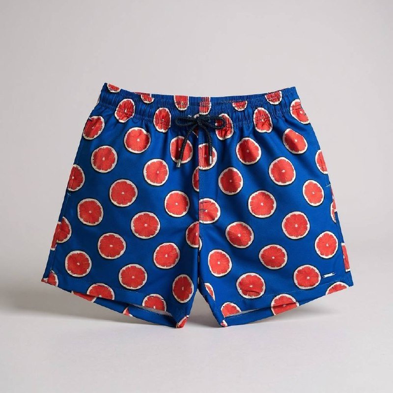 Shorts Praia Masculino Khotz Estampa Toranja Azul com Ponteiras em Metal