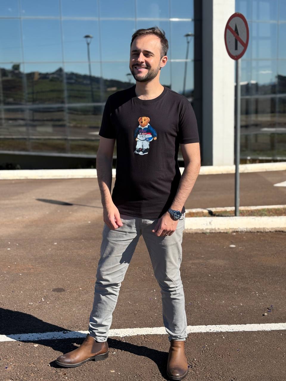Camiseta Básica Masculina Ralph Lauren Preta Urso Americano
