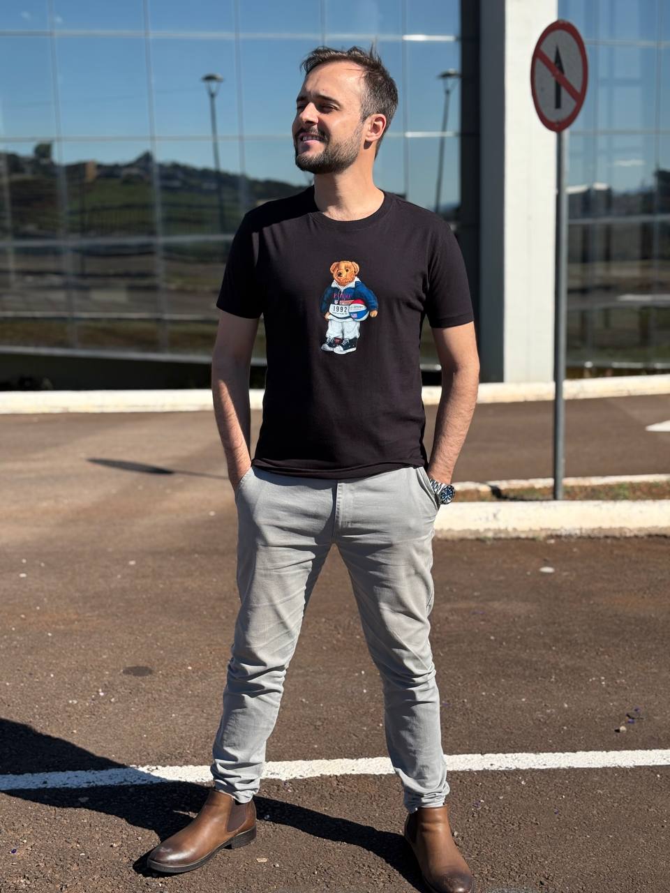 Camiseta Básica Masculina Ralph Lauren Preta Urso Americano