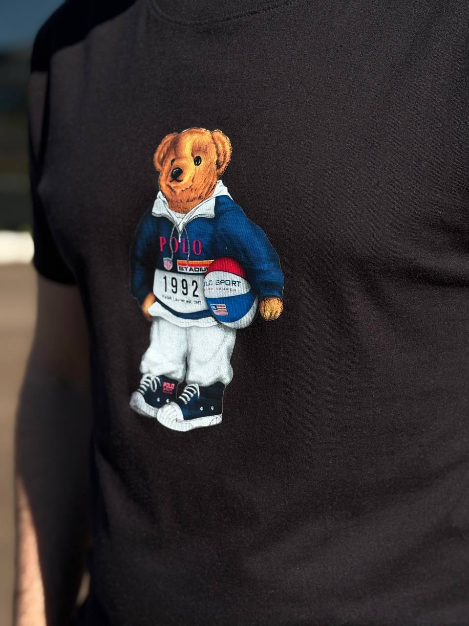 Camiseta Básica Masculina Ralph Lauren Preta Urso Americano
