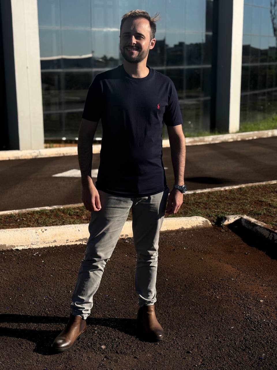 Camiseta Básica Masculina Supima Siliconada Ralph Lauren Marinho Pony Vermelho