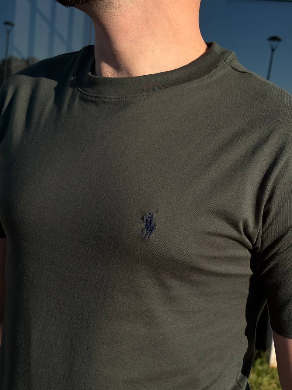 Camiseta Básica Masculina Supima Siliconada Ralph Lauren Verde Pony Marinho