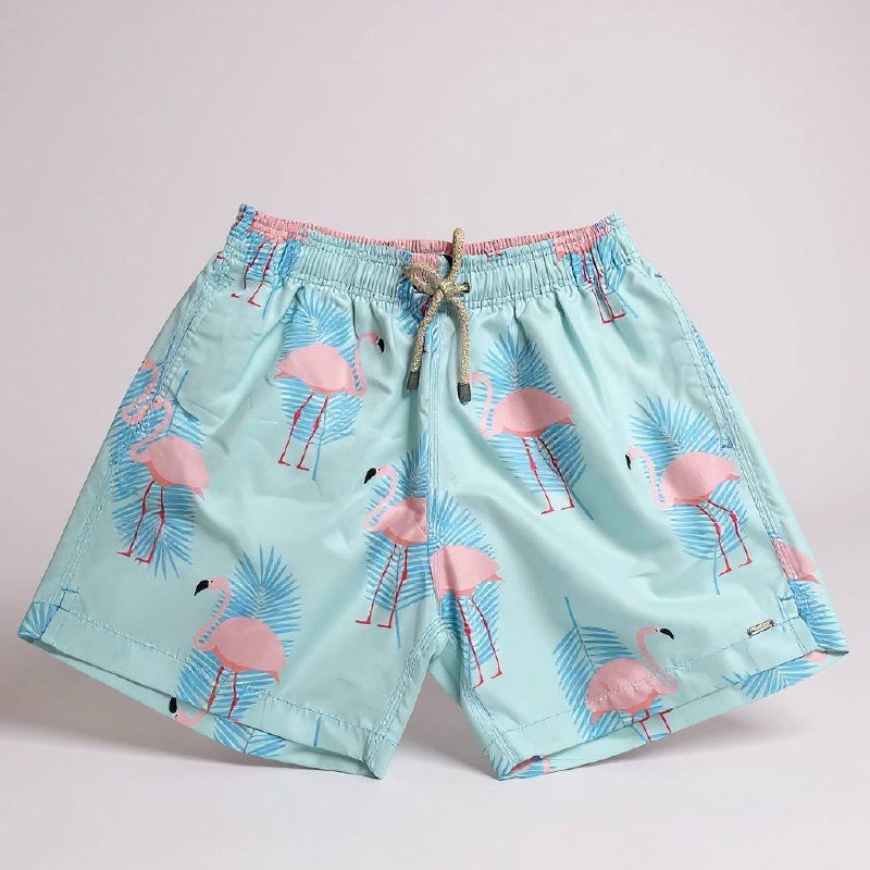Shorts Praia Masculino Khotz Estampa Flamingo Azul com Ponteiras em Metal